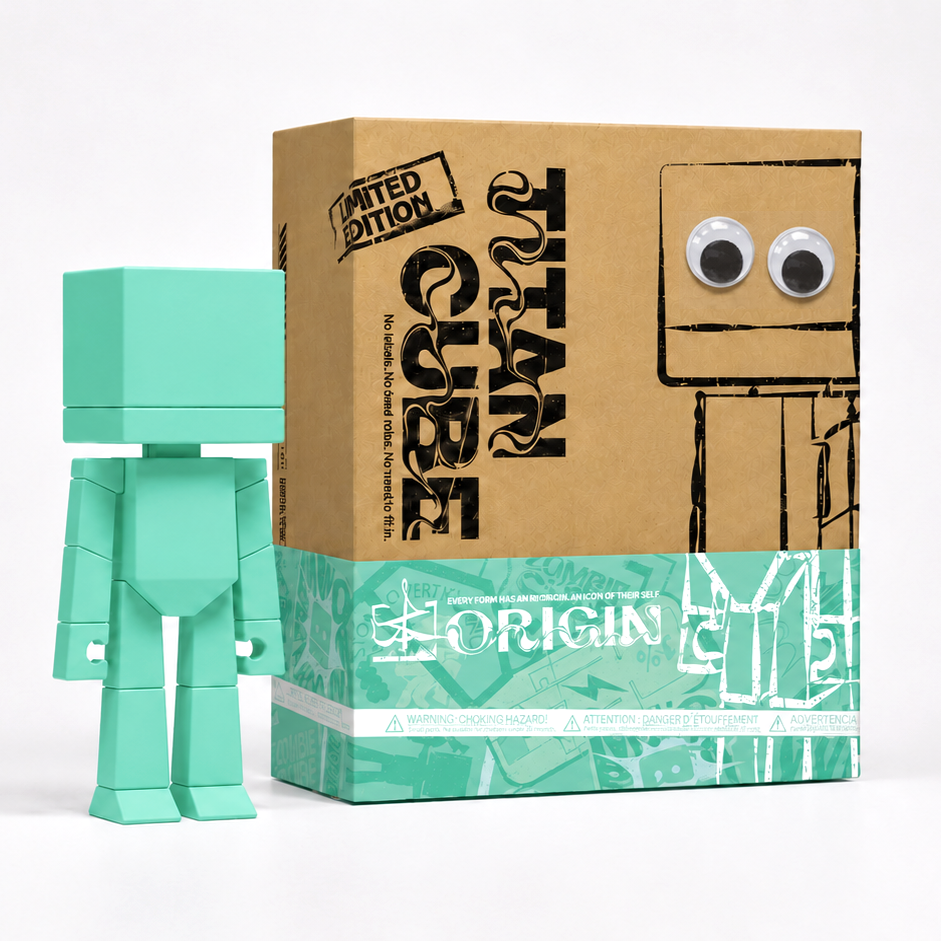 TITAN CUBE ORIGIN 9" Art Vinyl Figure — Designer Toy First Edition, Eco Gift Box & Collector Card