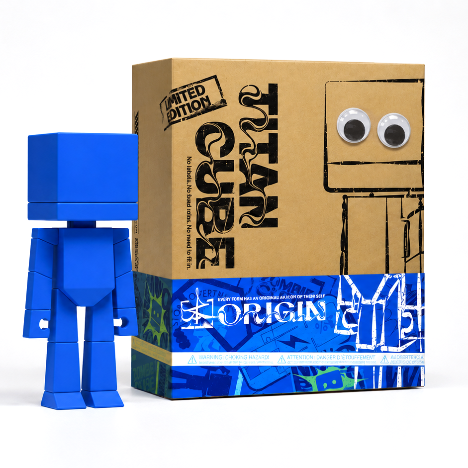 TITAN CUBE ORIGIN 9" Art Vinyl Figure — Designer Toy First Edition, Eco Gift Box & Collector Card