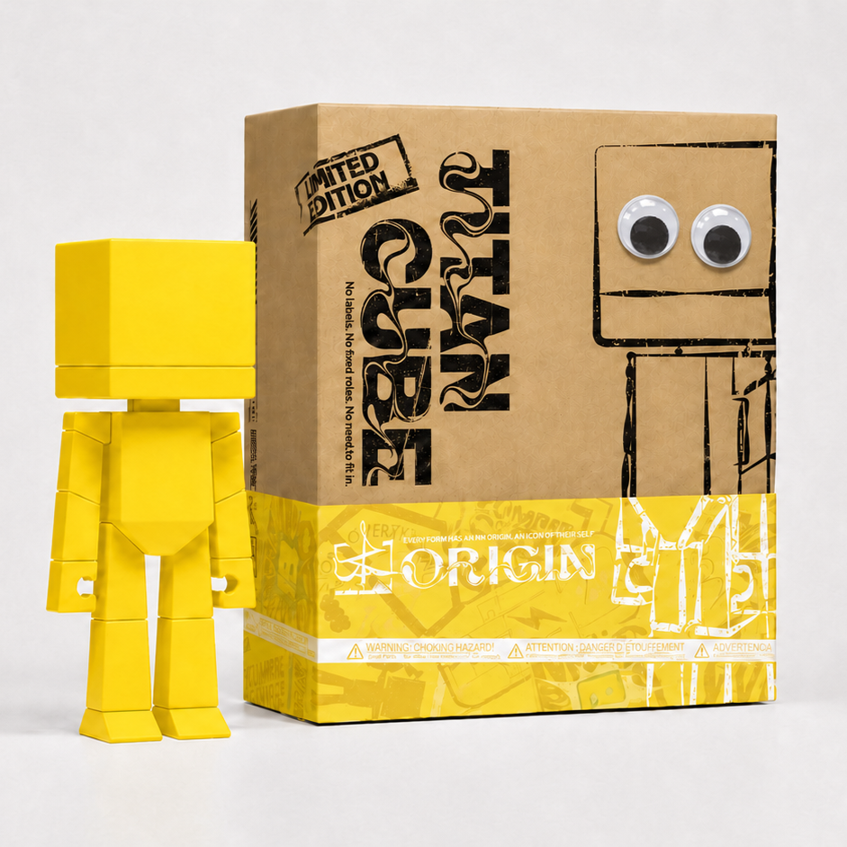 TITAN CUBE ORIGIN 9" Art Vinyl Figure — Designer Toy First Edition, Eco Gift Box & Collector Card