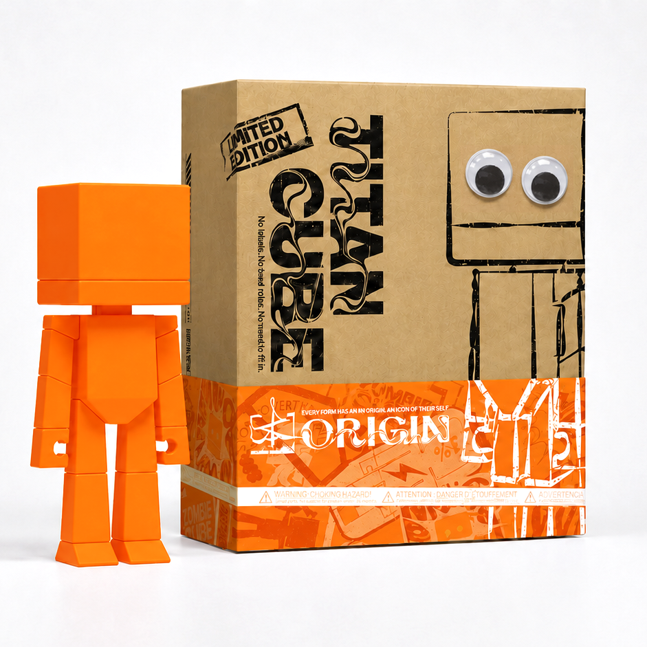 TITAN CUBE ORIGIN 9" Art Vinyl Figure — Designer Toy First Edition, Eco Gift Box & Collector Card