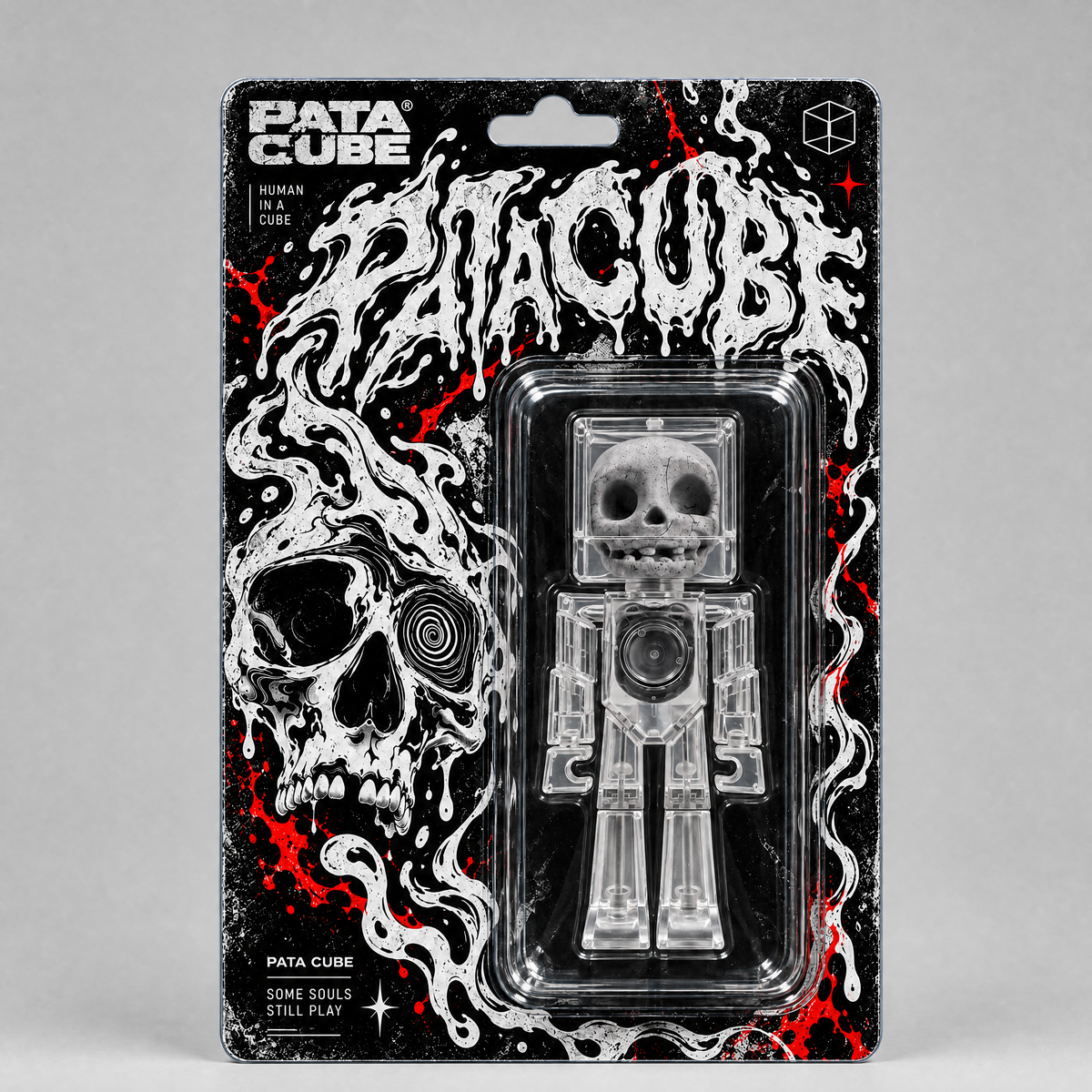 PATA CUBE BAD BRAIN Figure 4" — Interactive Articulated Action Figure, Press-Activated Limp Mode, Transparent Body Collectible