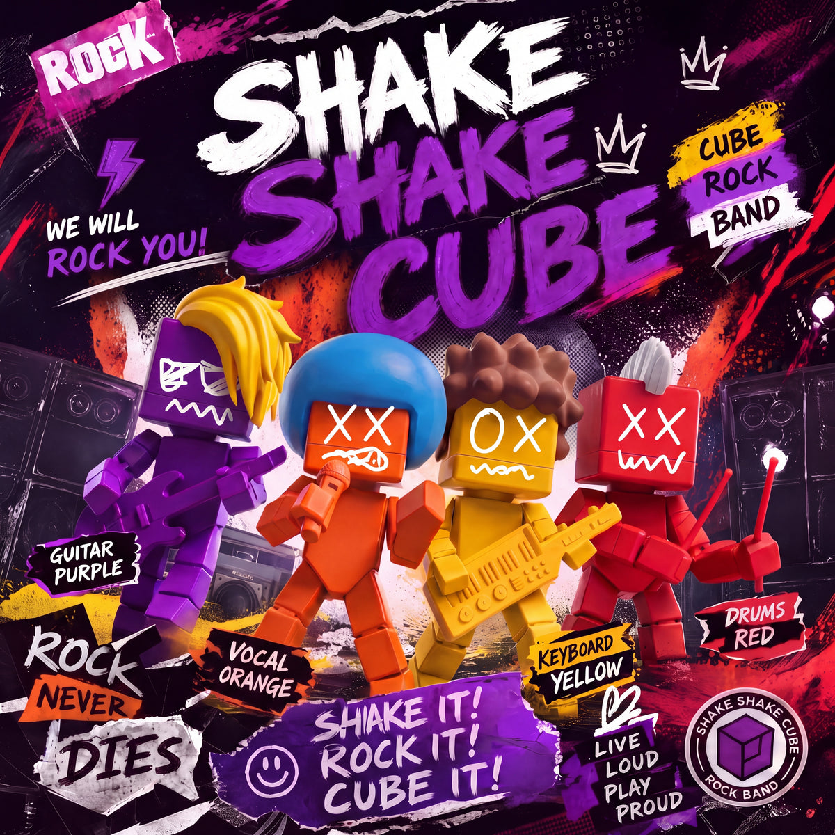 SHAKE SHAKE CUBE ROCK GENERATION 2.5" Band Figure 4-Pack — Original IP, Instrument Accessories