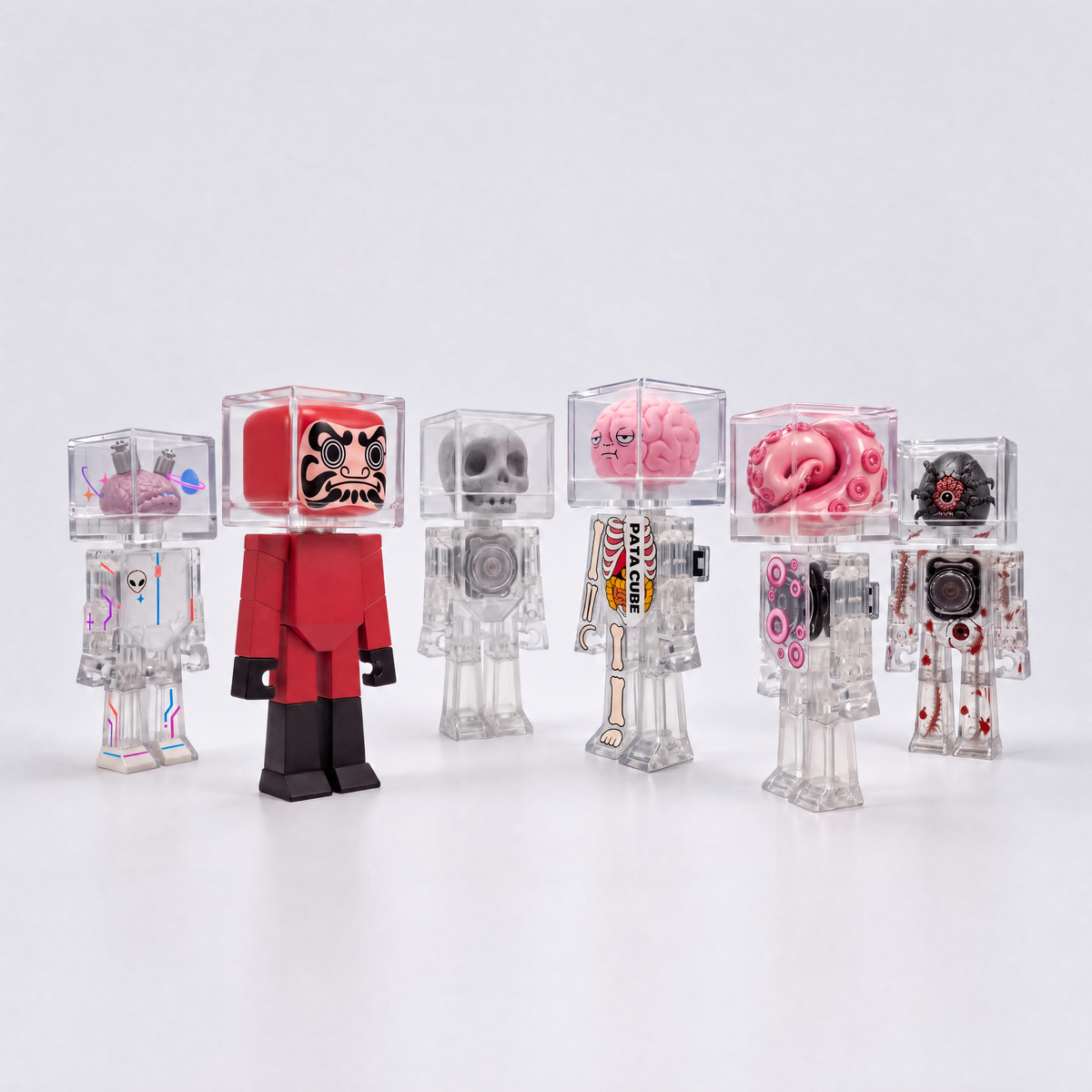 PATA CUBE BAD BRAIN Figure 4" — Interactive Articulated Action Figure, Press-Activated Limp Mode, Transparent Body Collectible