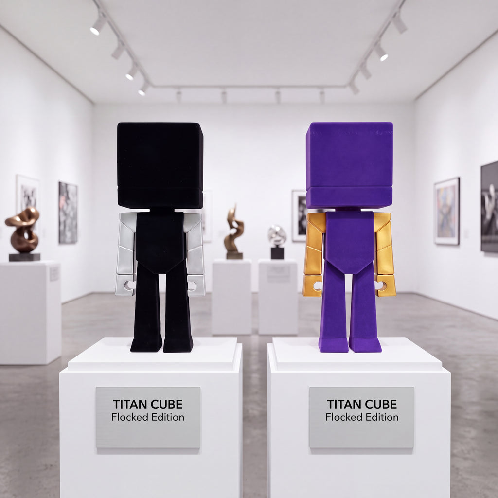 TITAN CUBE Flocked Figure — Velvet Texture Art Toy, 9" Vinyl Designer Collectible, Limited Texture Edition